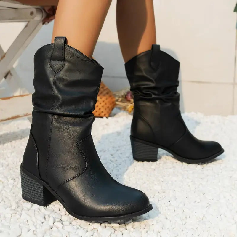 Quinn | Retro Western Denim Cloth-Cover Fashion Boots for Women – Chic Everyday Wear