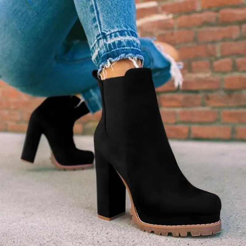 Women’s Leopard Print Ankle Boots – Thick Square High Heel