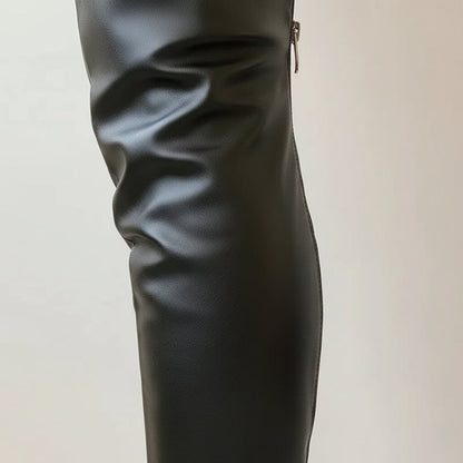 Women's Overknee Boots - Leather - Pointed Toe - Stiletto Heel - Elegant Fit