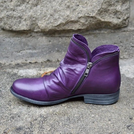 Rhea | Women’s Chunky Heel Double Zipper Ankle Boots