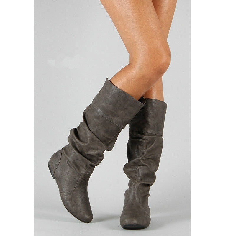 Freya | Women’s Leather Knee High Boots - Flat Heel