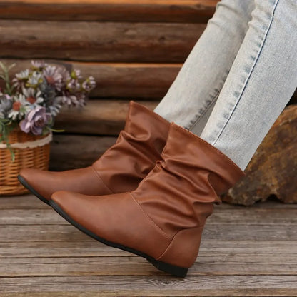 Camila | Women’s Round Toe Flat Cowboy Ankle Boots
