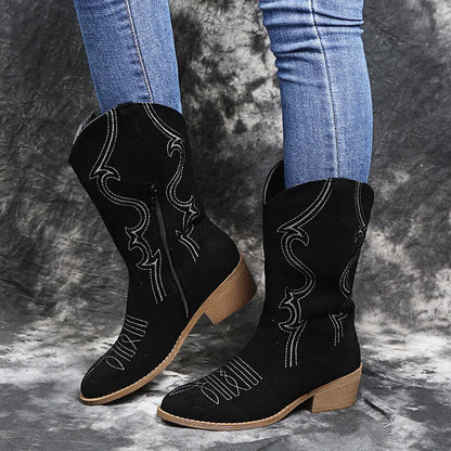 Nova | Women’s Fashion Plus Size Low Heel Leather Ankle Boots