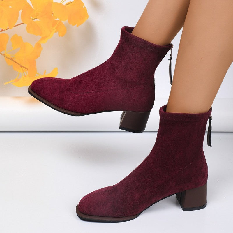 Noor | Women’s Chunky High-Heel Round-Toe Boots – Stylish & Trendy