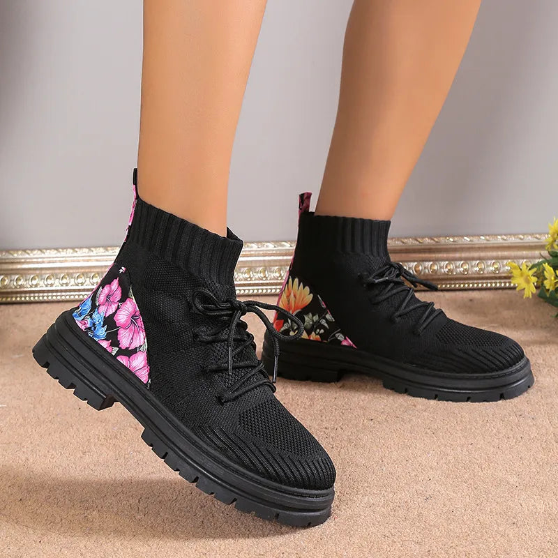 Heather | Women’s Summer Floral Knit Sock Boots