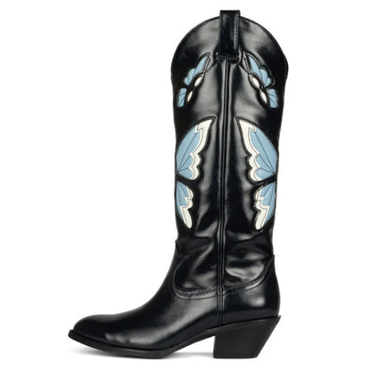 Ruby | Women’s Stylish Butterfly Design Mid-Heel Knee-High Boots