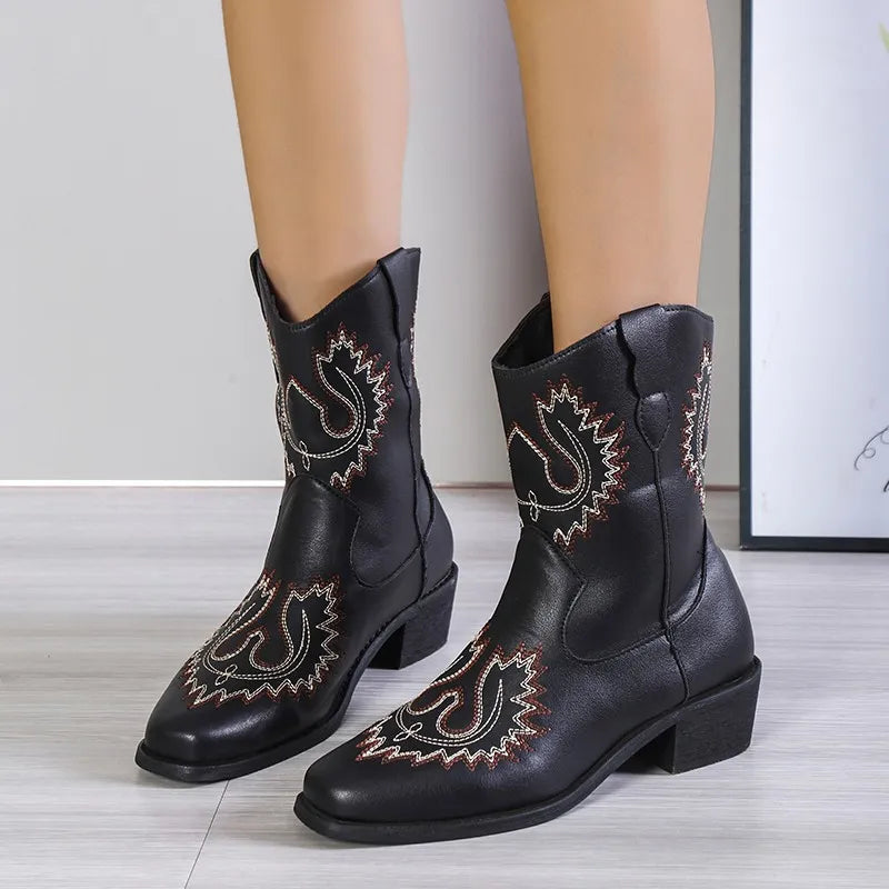 Samantha | Women’s Embroidered Mid Heel Western Boots