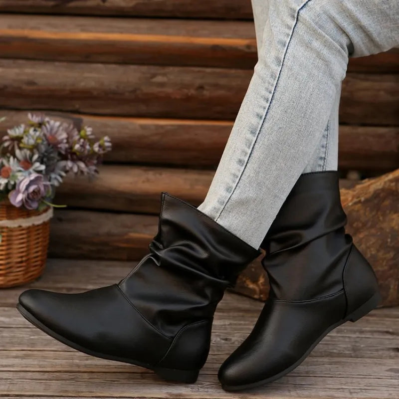 Camila | Women’s Round Toe Flat Cowboy Ankle Boots