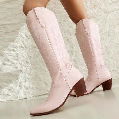 Blair | Women’s Lightning Embroidered Knee-High Boots – Fashionable & Eye-Catching