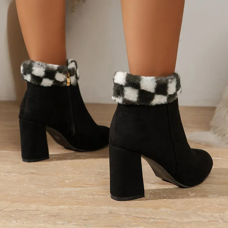 Mia | Women’s winter Plaid Plush Ankle Boots