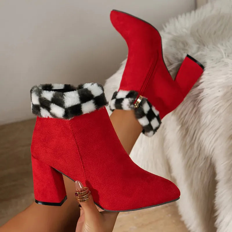 Mia | Women’s winter Plaid Plush Ankle Boots