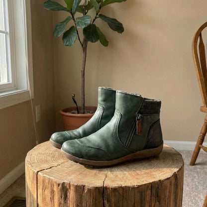 Ally | Women's Genuine Leather Ankle Boots with Plaid Cuff & Side Zipper