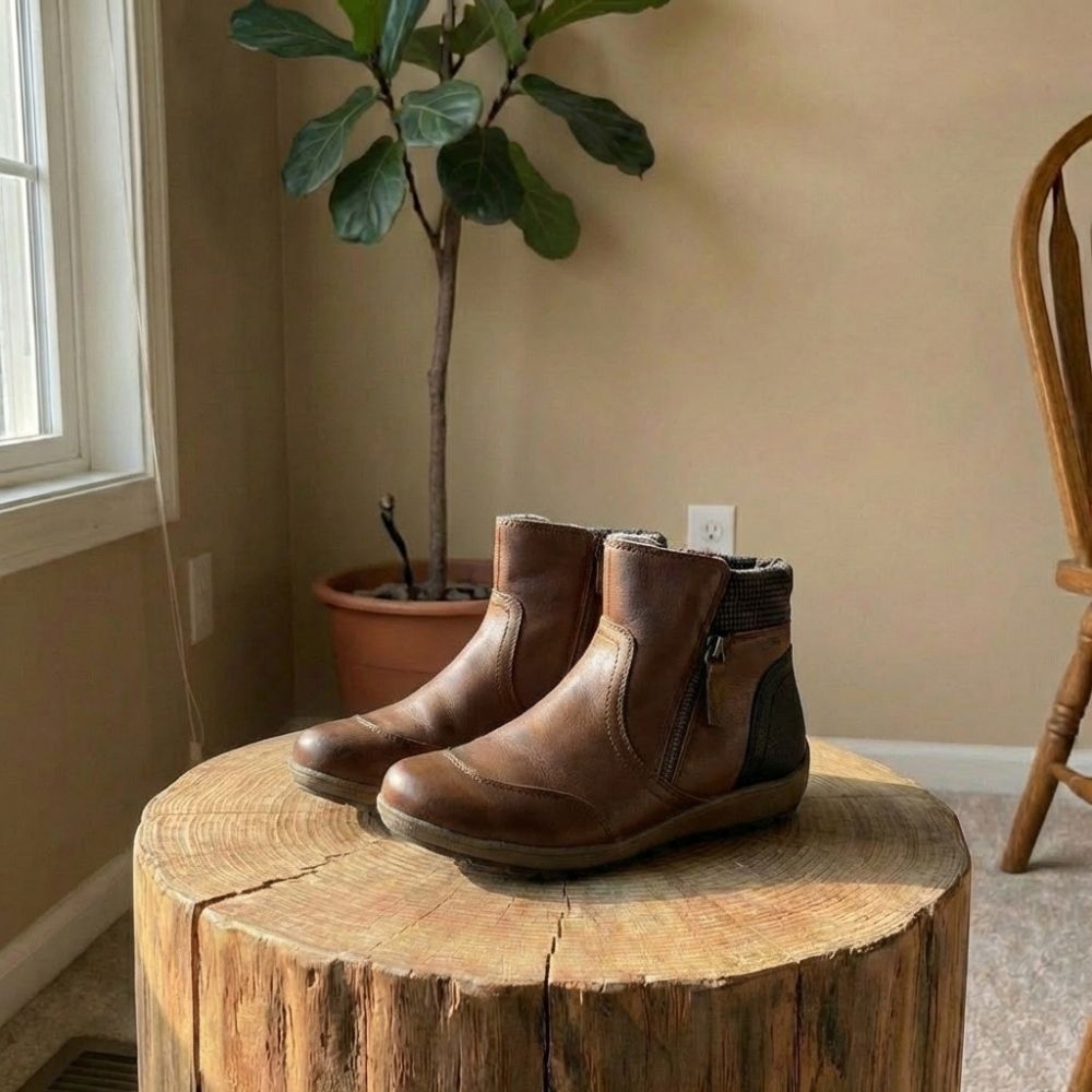 Ally | Women's Genuine Leather Ankle Boots with Plaid Cuff & Side Zipper