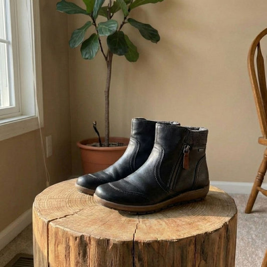 Ally | Women's Genuine Leather Ankle Boots with Plaid Cuff & Side Zipper