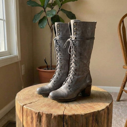 Amelia | Women’s Lace-Up Knee-High Boots with Block Heel