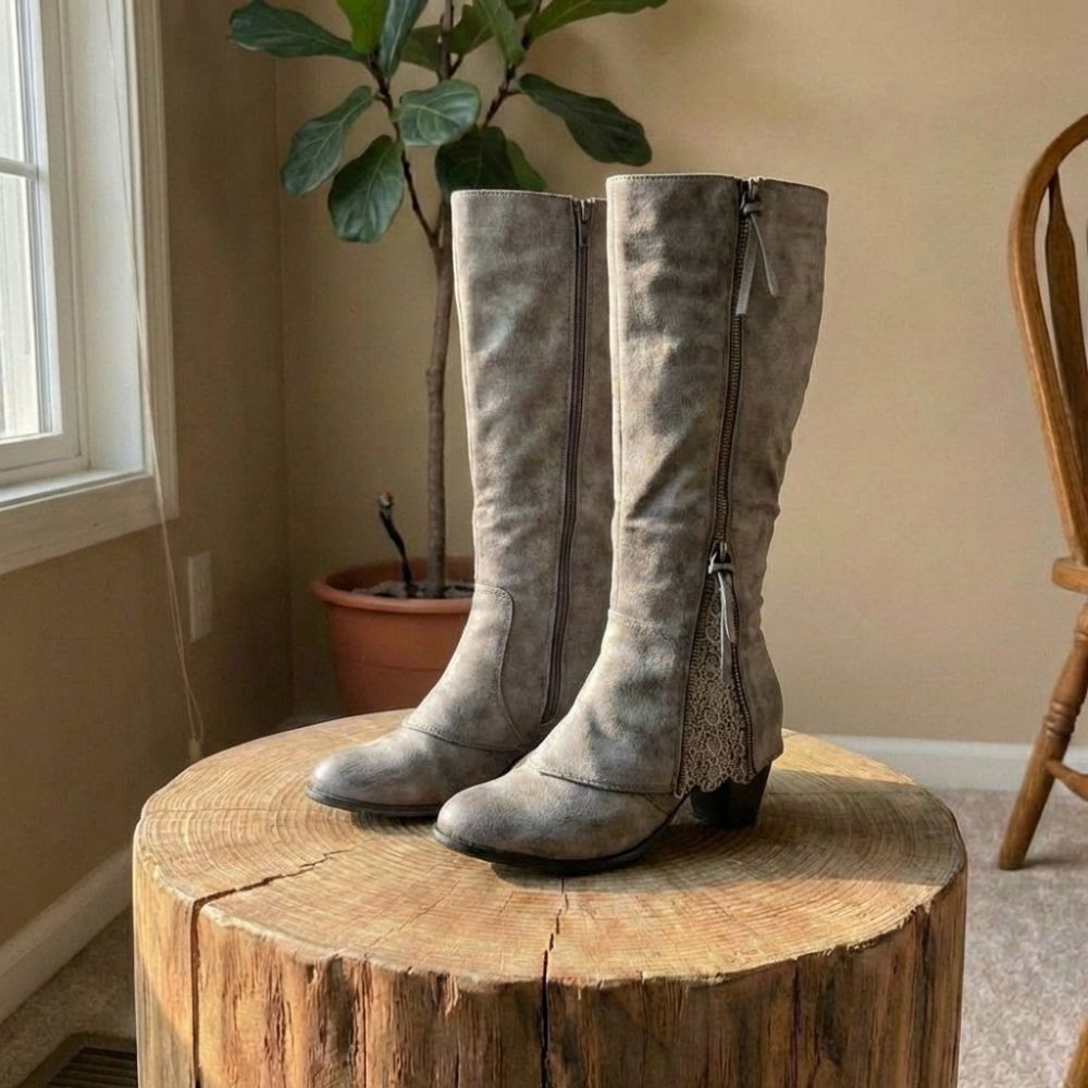 Bella | Women's Knee High Boots With Lace Detail
