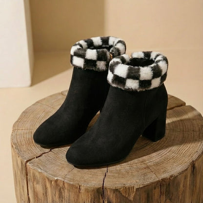 Mia | Women’s winter Plaid Plush Ankle Boots