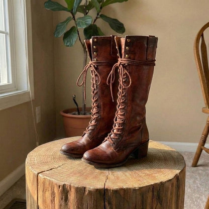 Amelia | Women’s Lace-Up Knee-High Boots with Block Heel