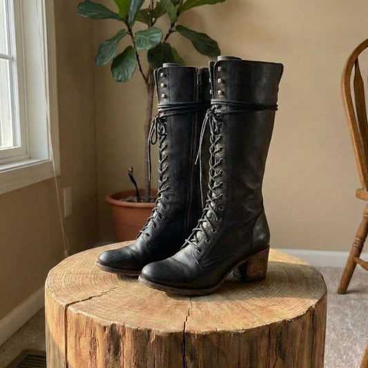 Amelia | Women’s Lace-Up Knee-High Boots with Block Heel