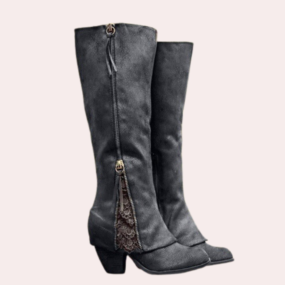Bella | Women's Knee High Boots With Lace Detail
