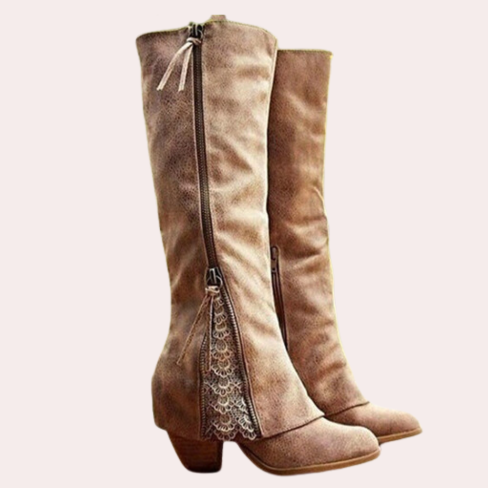 Bella | Women's Knee High Boots With Lace Detail