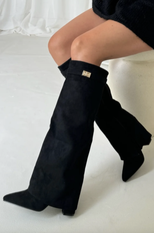 Women's Boots – Suede – Knee-High – Pointed Toe – Block Heel – Elegant Fit