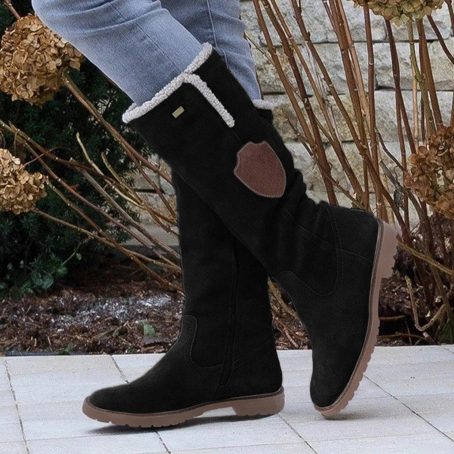 Women’s Mid-Calf Boots – Suede-Like Upper – Faux Fur Lining – Lug Sole – Side Zipper