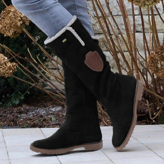 Women’s Mid-Calf Boots – Suede-Like Upper – Faux Fur Lining – Lug Sole – Side Zipper