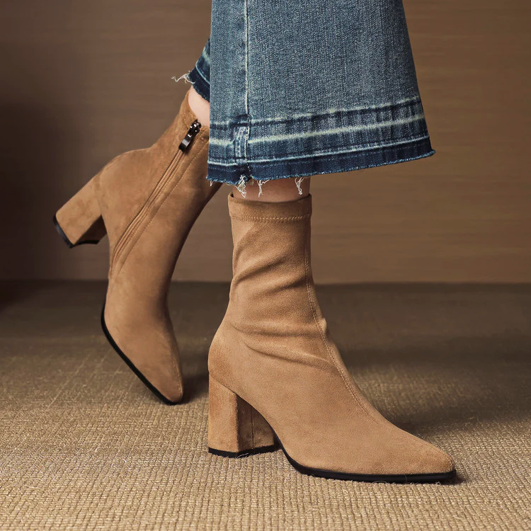 Women’s Genuine Suede Ankle Boots with Block Heel