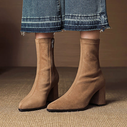 Women’s Genuine Suede Ankle Boots with Block Heel