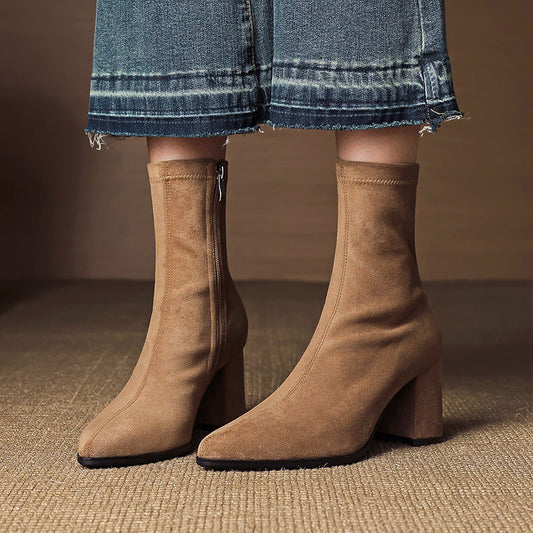 Women’s Genuine Suede Ankle Boots with Block Heel