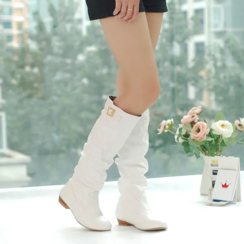 Nicole | Women’s Belt Buckle Mid-Calf Knight Boots