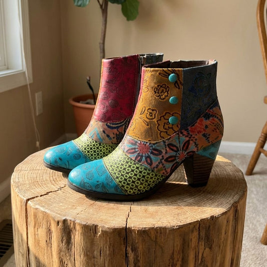 Ella | Women's Floral-Patterned Heeled Boots