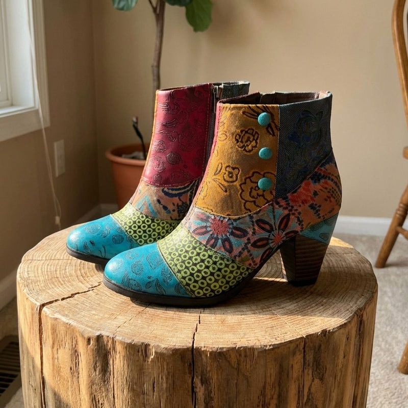 Ella | Women's Floral-Patterned Heeled Boots