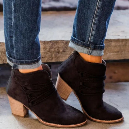 Zoe | Women’s Retro V-Cut Chunky Ankle Boots