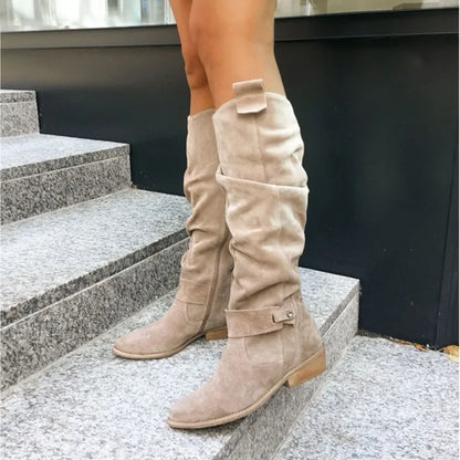 Lianne | Women's Suede High Boots With Low Heel