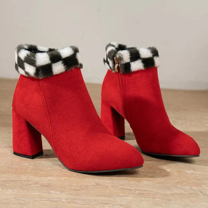 Mia | Women’s winter Plaid Plush Ankle Boots
