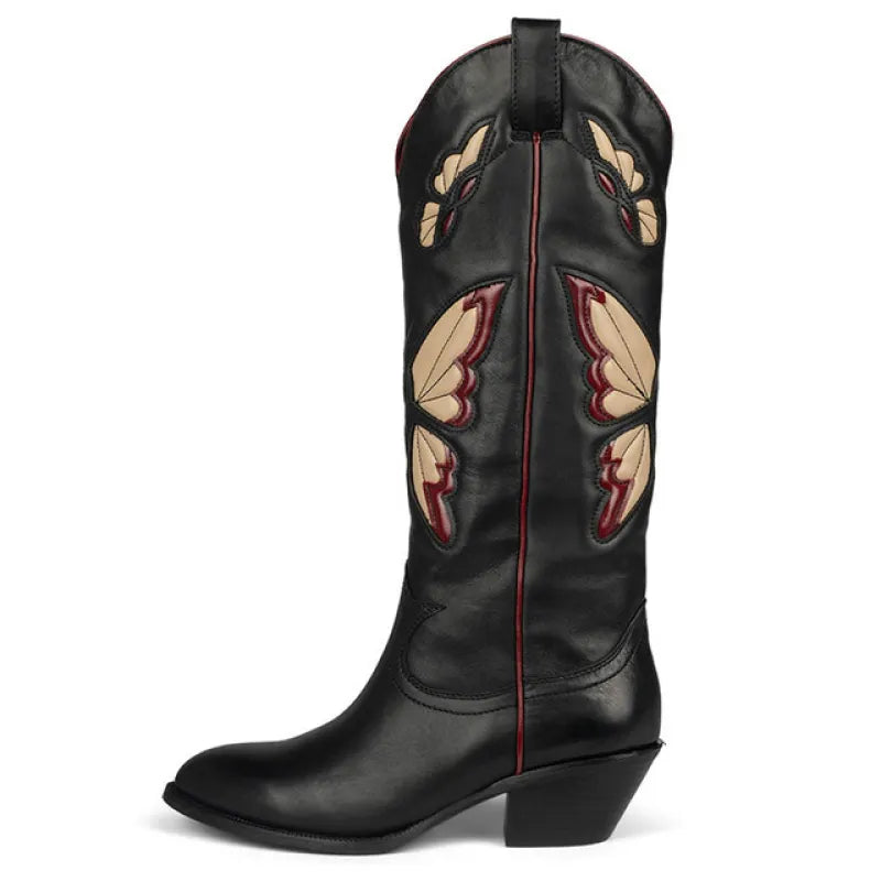Ruby | Women’s Stylish Butterfly Design Mid-Heel Knee-High Boots