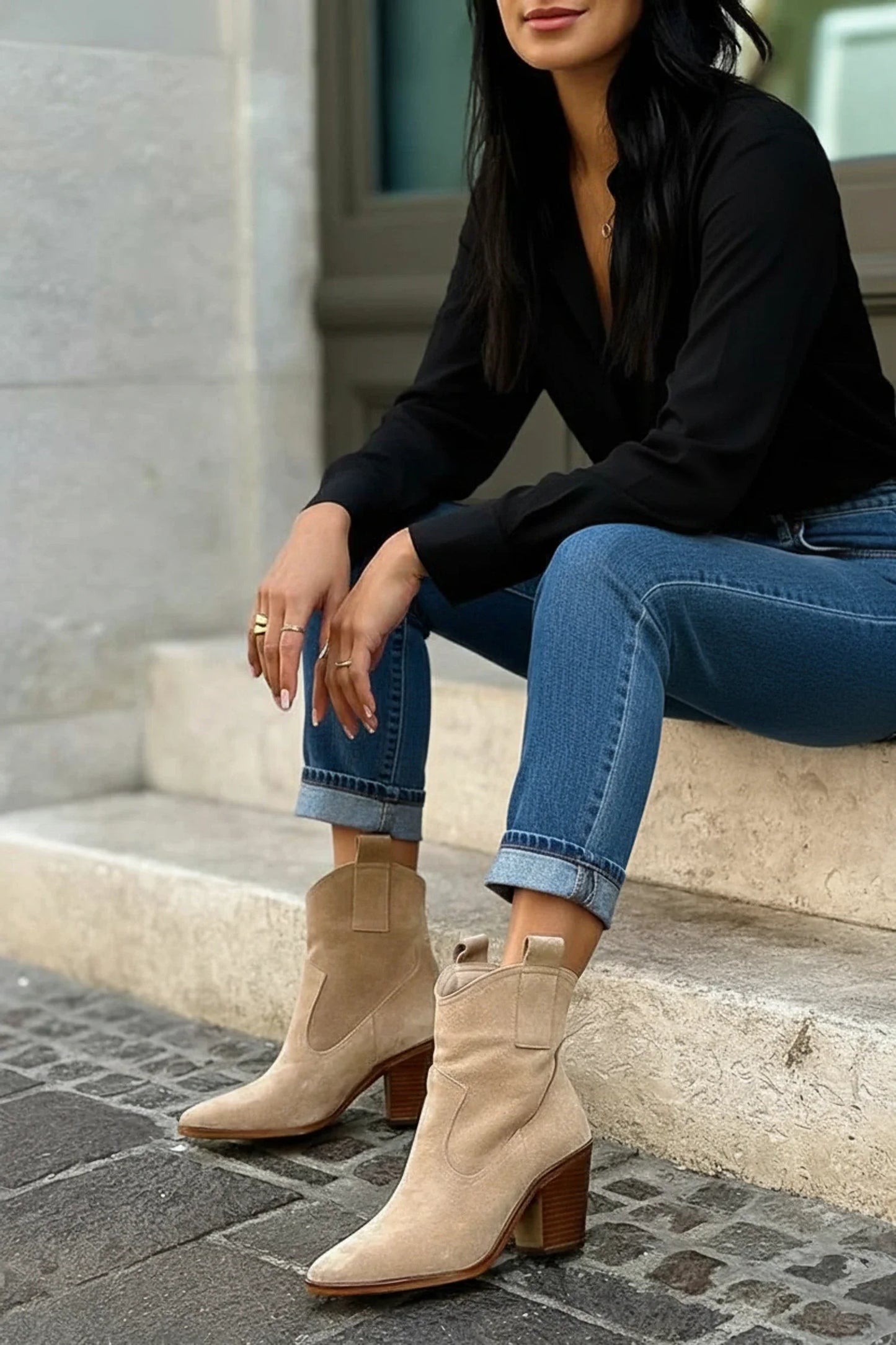 Western Ankle Boots with Block Heel for Women
