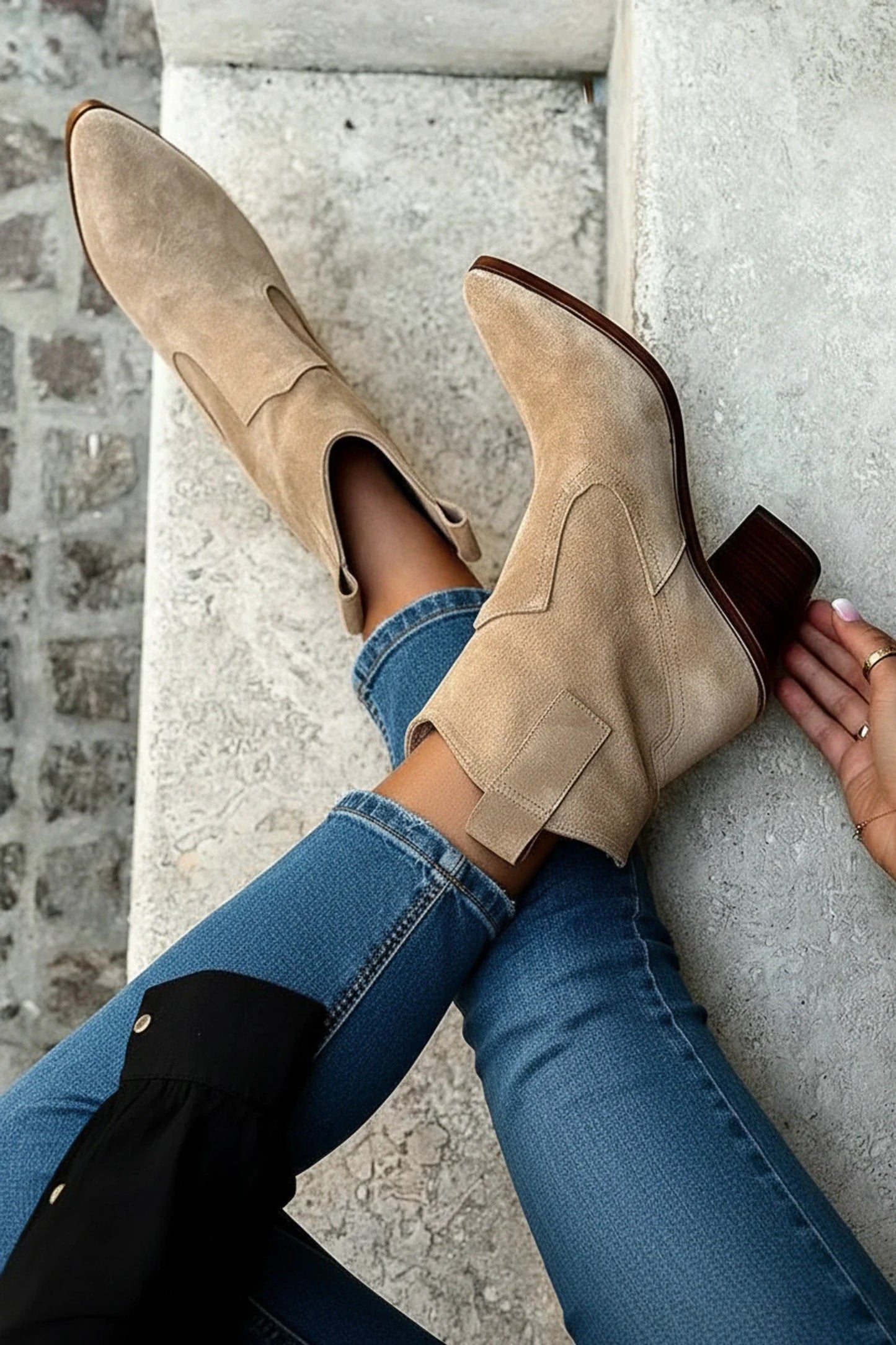 Western Ankle Boots with Block Heel for Women